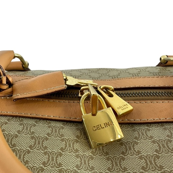 Genuine CELINE Paris Tan Macadam Signature Logo Duffle Travel Bag Authenticated - Picture 7 of 16